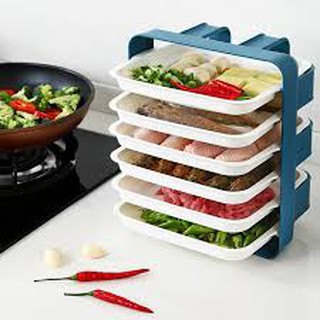 Bộ 6 khay chia ngăn đựng thức ăn, thực phẩm, đồ nấu nhà bếp treo tường thông minh