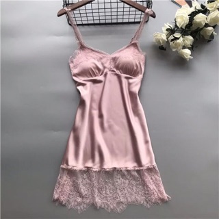 Váy ngủ lụa satin phối ren cao cấp - đầm ngủ sexy phi lụa 214