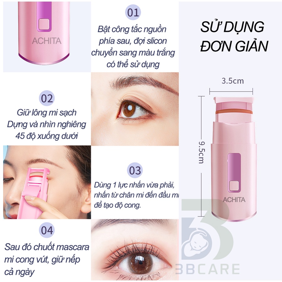 Máy uốn mi ACHITA U10 dây nóng niken crom nâng cấp bảo vệ mi, dưỡng mi và chống gãy rụng - shop 3B Care