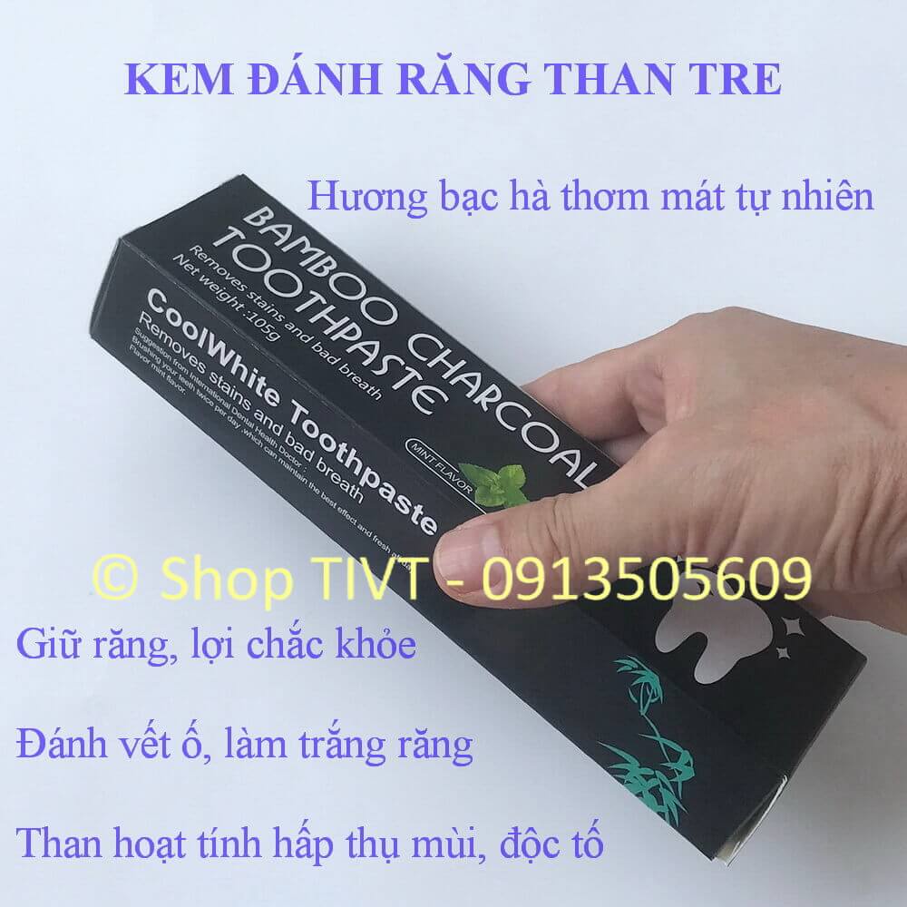 Kem đánh trắng răng than hoạt tính, thành phần tự nhiên, trắng răng, hấp thụ, khử mùi hôi, chắc lợi, ngừa cao răng-TIVT