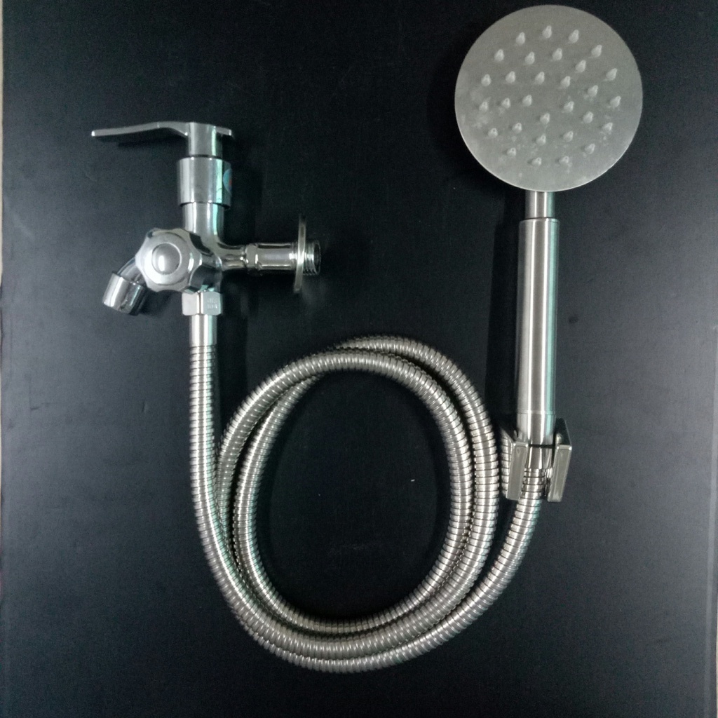 Bộ củ sen hợp kim một đường nước lạnh và tay sen tắm INOX tròn mỏng an toàn, dễ sử dụng,bộ TS+dây+cài - QM.CS02.TS022B3