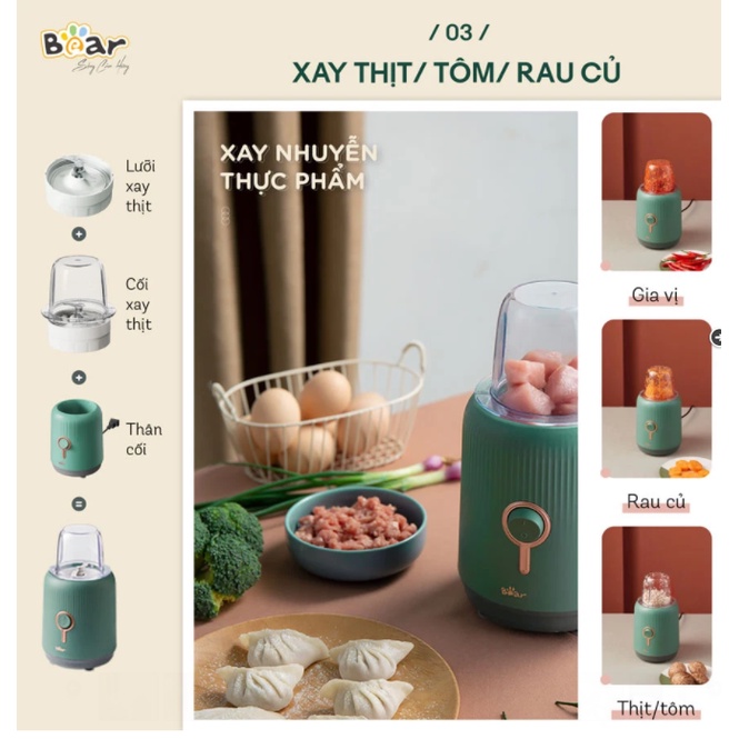 Máy Xay 3 Cối Bear, Máy Xay Đa Năng Bear 1L Kèm 2 Cối 0,1L Xay Đồ Ăn Cho Bé Và Gia Đình Bản Quốc Tế