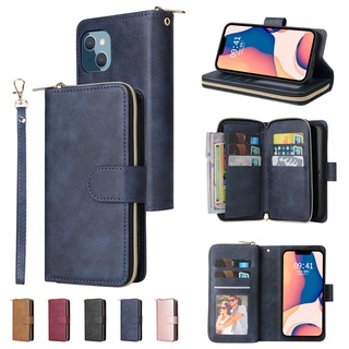 Bao Da Điện Thoại Dạng Ví Nắp Lật Khóa Kéo Nam Châm Có Ngăn Đựng Thẻ Và Dây Đeo Cho For iPhone 14 13 12 Pro Max Plus