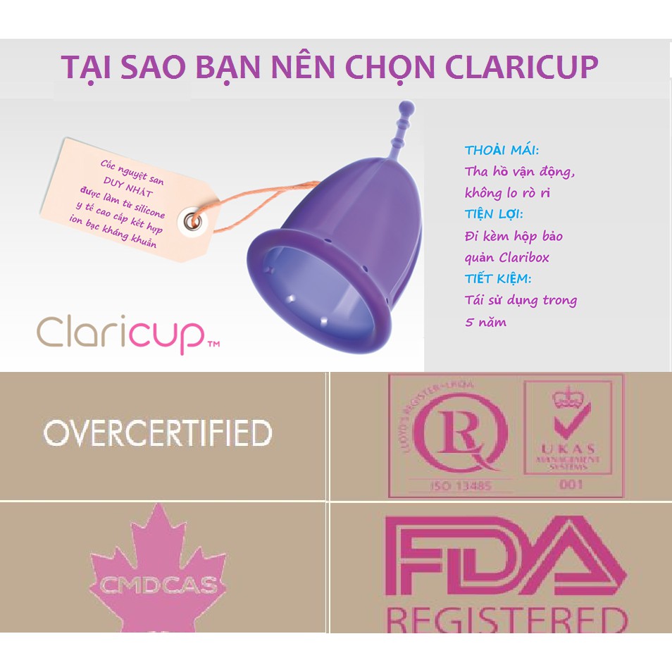 Cốc nguyệt san Claricup -( QÙA TẶNG TRỊ GIÁ 200K: GEL RỬA CỐC+VIÊN TIỆT TRÙNG+CỐC TIỆT TRÙNG)