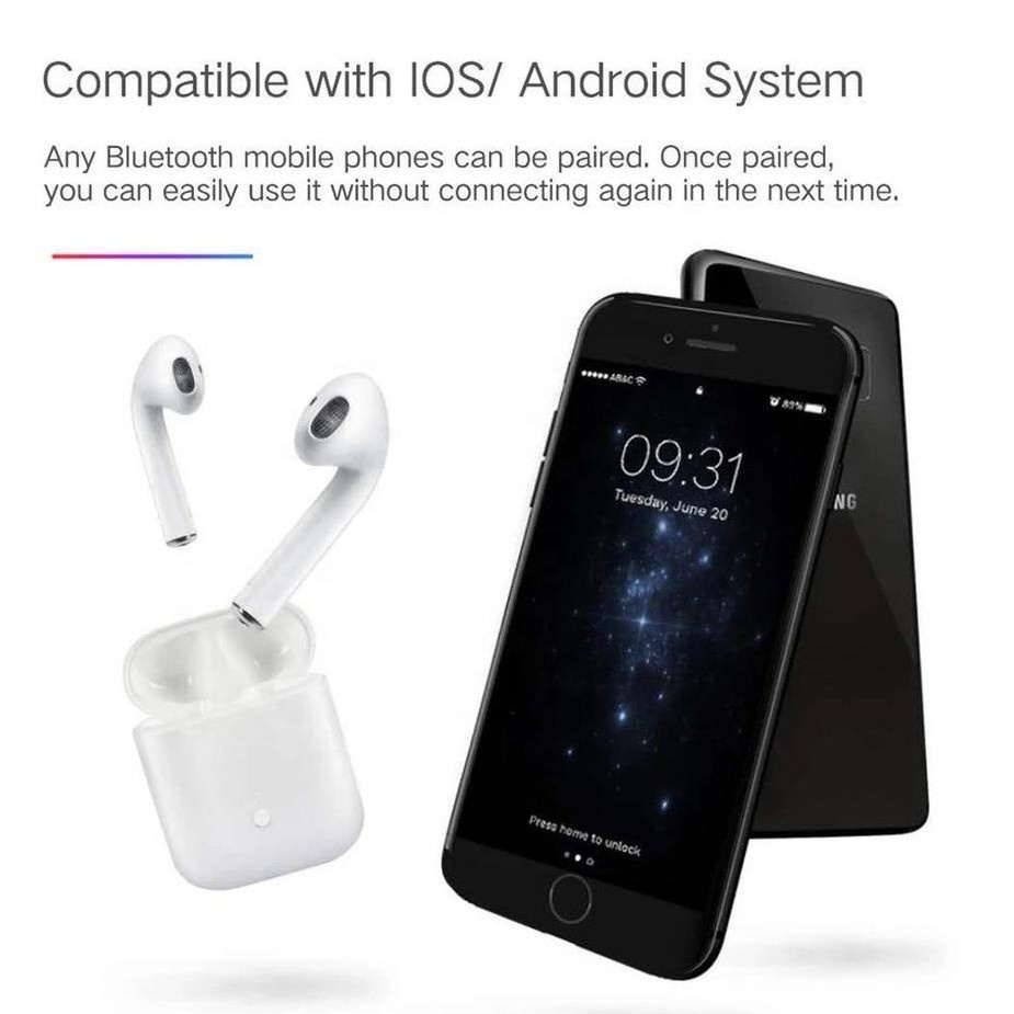 Tai nghe không dây bluetooth 5.0 Inpods 12 có micro thiết kế cảm ứng kèm hộp sạc tiện dụng