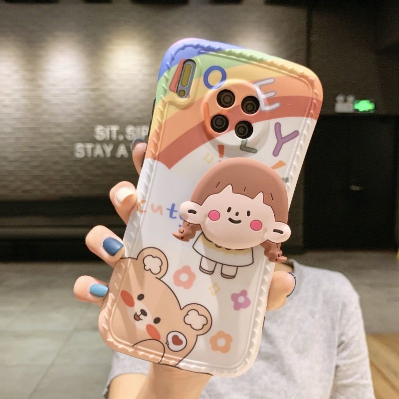 Ốp điện thoại mềm hình cô gái dễ thương có giá đỡ cho Huawei P30Pro Nova7 Mate30 P40 P30