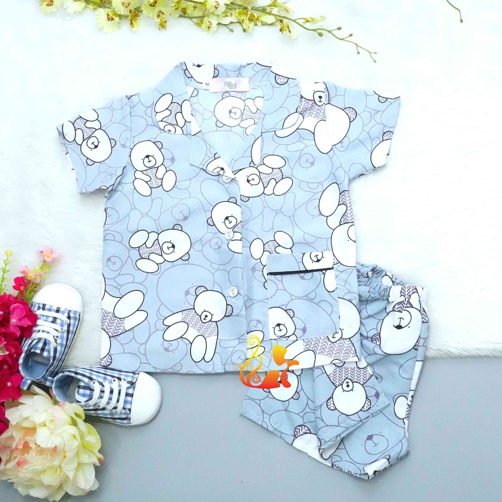 Đồ Mặc Nhà &quot;Gấu Hoa Văn&quot; Pijama Kate Thái - Cho Bé 8 - 38kg.