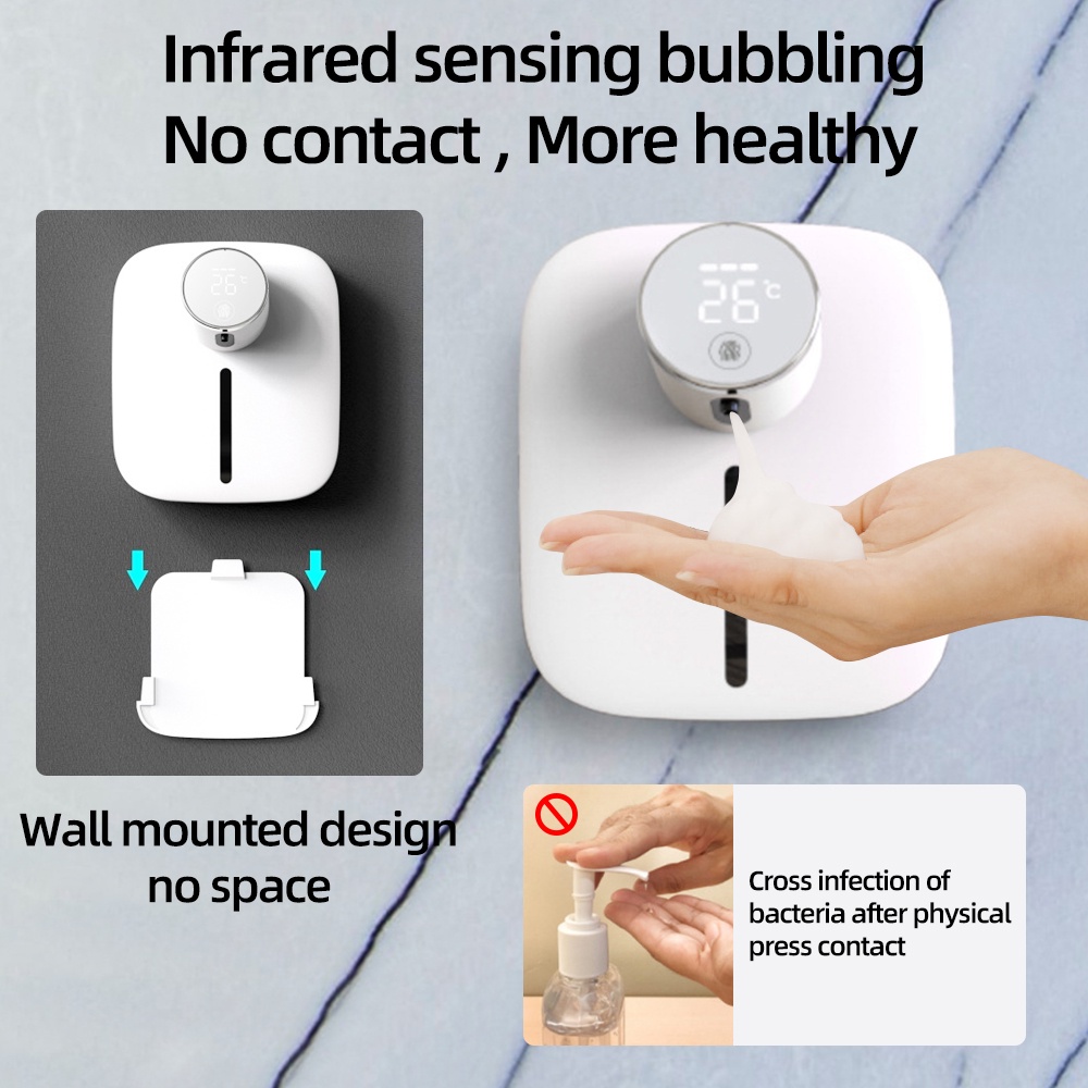 Bình Đựng Xà Phòng Tạo Bọt Tự Động 320Ml Gắn Tường Không Cần Chạm Có Đèn LED 3 Nút Có Thể Sạc Lại