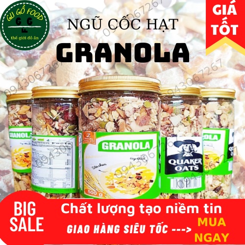 NGŨ CỐC HẠT GRANOLA SIÊU HẠT VÀ QUẢ 500gr - HẠT ĐIỀU, HẠNH NHÂN, XOÀI SẤY, DỪA KHÔ...