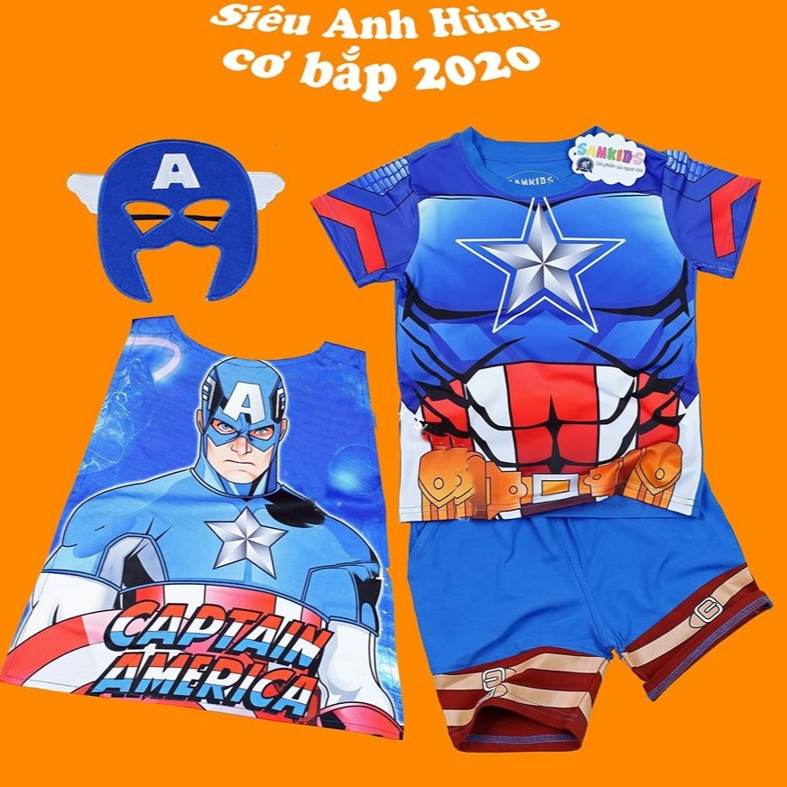 Bộ quần áo siêu nhân đội trưởng mỹ Captain America - Tặng kèm áo choàng và mặt nạ