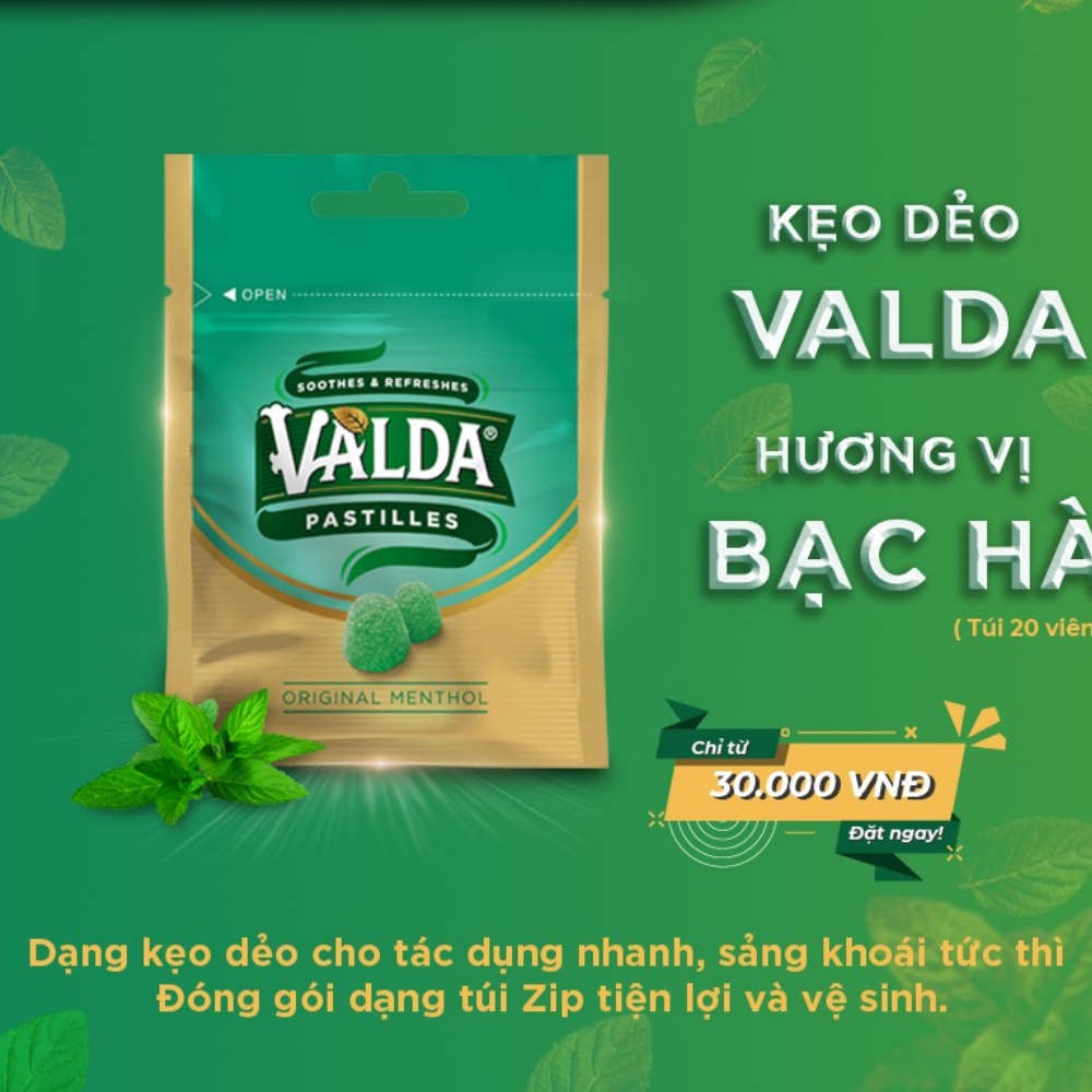 Kẹo dẻo VALDA Vị bạc hà truyền thống – Túi Zip 20g