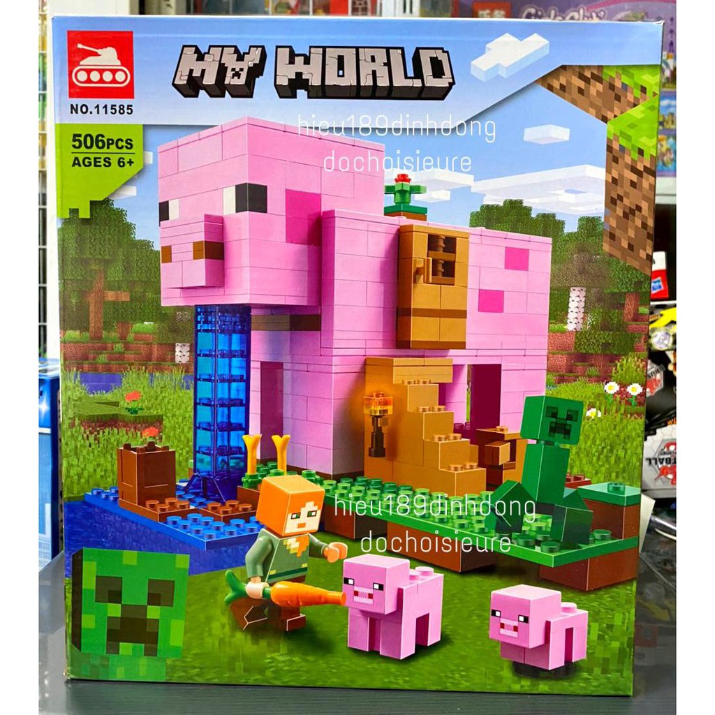 Lắp ráp xếp hình non Lego Minecraft My World The Pig House 21170, lari 11585 : Ngôi Nhà Heo Lợn 506 mảnh