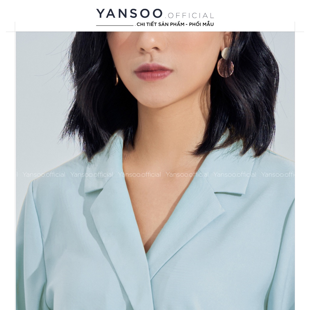 Áo sơ mi nữ Yansoo hàng thiết kế cao cấp form suông sơ mi dài tay cổ vest thanh lịch - A25 XANH