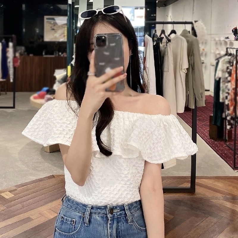 Áo Kiểu Tay Phồng Ngắn Cổ Thuyền Màu Sắc Trơn Thời Trang Mùa Hè Hàn Quốc Cho Nữ