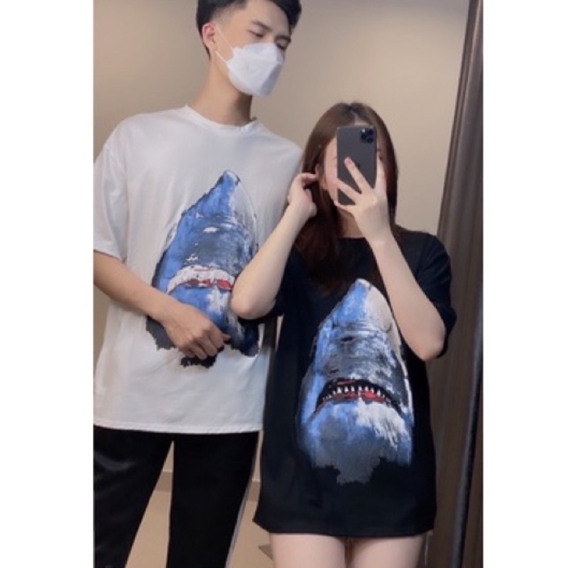 Áo phông Cá Mập In Hình Siêu Chất- Thun Form Rộng Dấu Quần Unisex Freesize <70kg