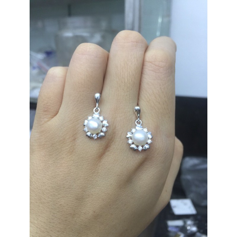 Khuyên tai nụ thả hoa đính quả cầu trai trắng nhân tạo bạc thật NGỌC MẬU