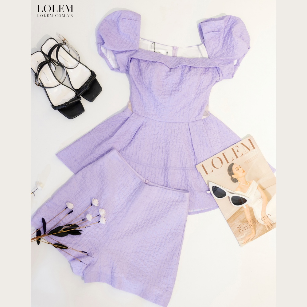 Set áo peplum tay phồng cut-out eo và quần short xốp nhún nữ tính trẻ trung LOLEM CLOTHING SQ043