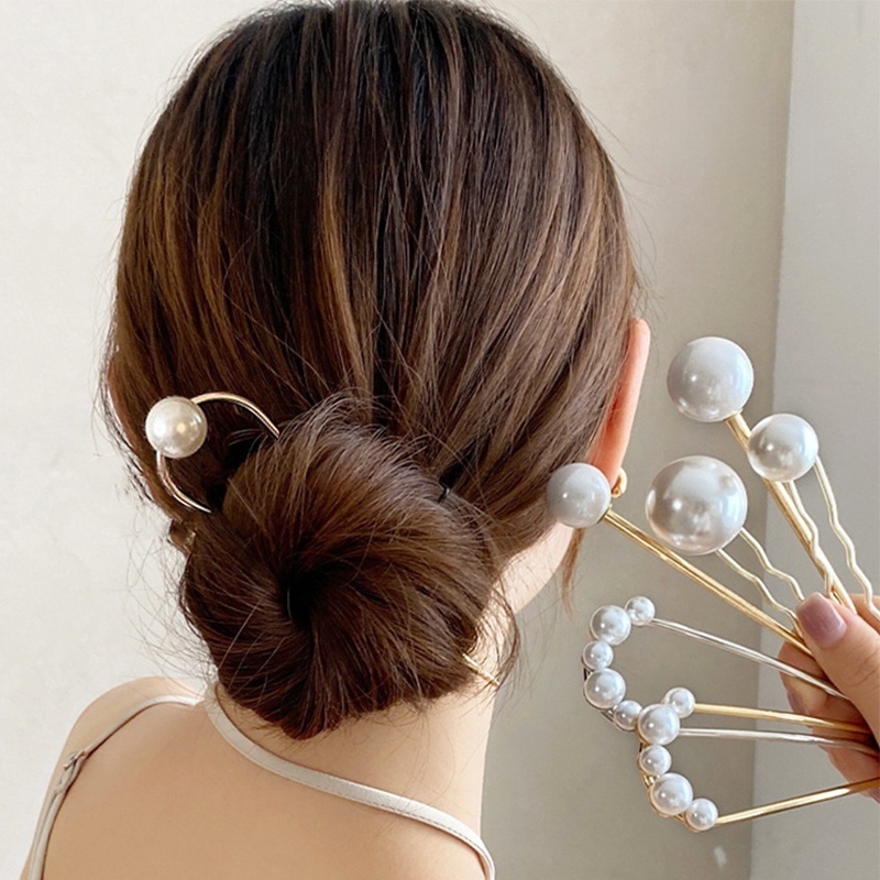 Trâm cài tóc hình chữ U bằng hợp kim đính ngọc trai giả phong cách cổ điển sang trọng cho nữ