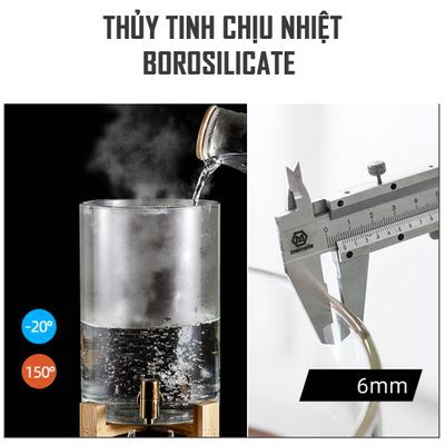 [ TẶNG KÈM KỆ GỖ ] Bình nước thủy tinh- Bình thủy tinh cao cấp có vòi kèm kệ gỗ tiện lợi, bình đựng rượu, ngâm hoa quả .