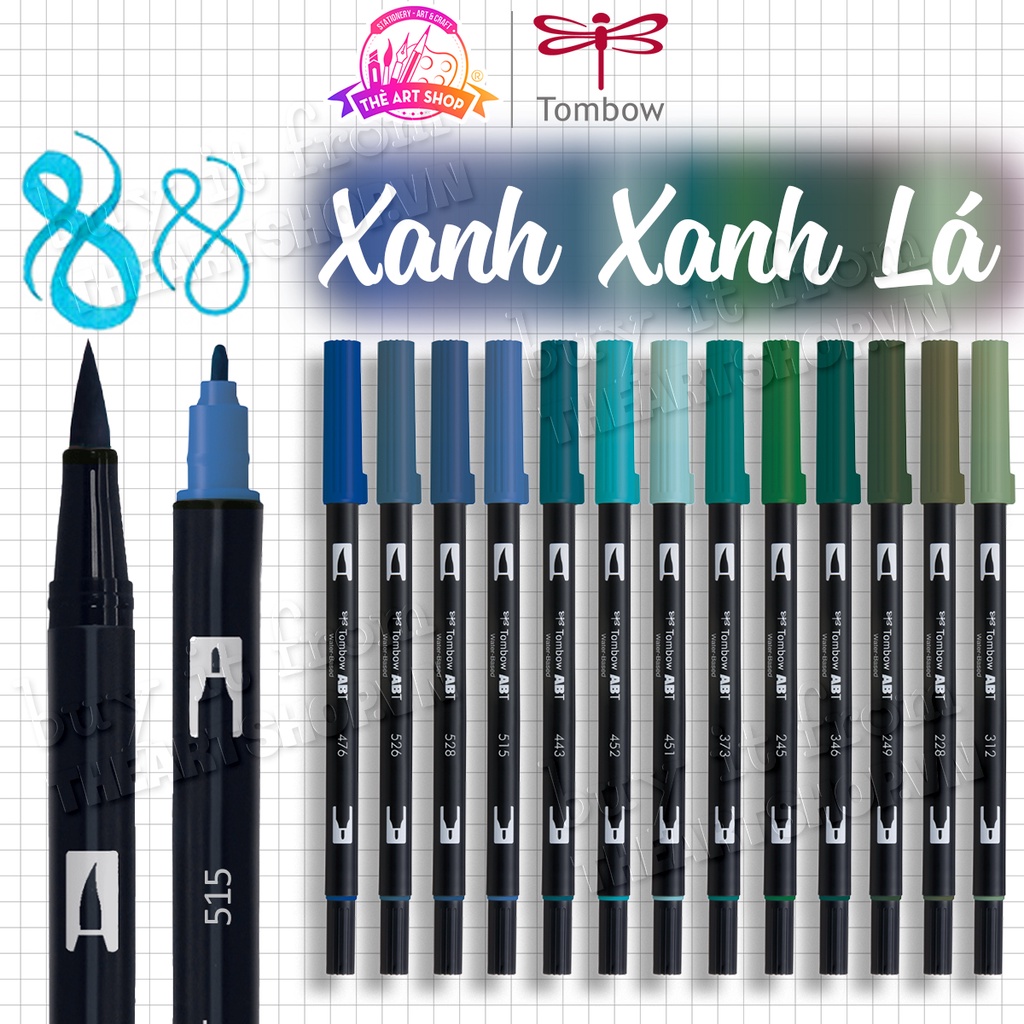 THEARTSHOP Bút cọ TOMBOW ABT dual brush pens - tone màu Xanh và Xanh lá