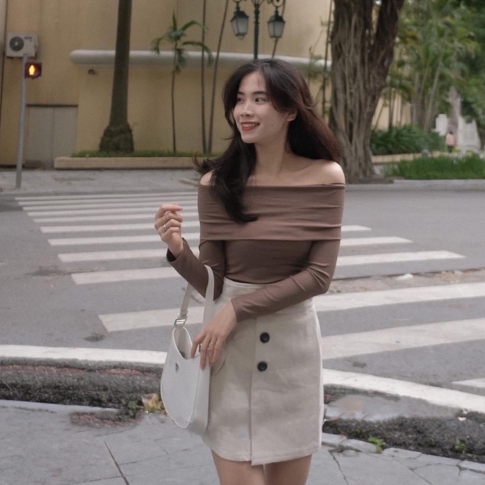 Áo len tăm trễ vai tay dài chất mịn màu nâu phong cách hàn quốc ulzzang Fmstyle Saigon 21TU11EP0501 | BigBuy360 - bigbuy360.vn