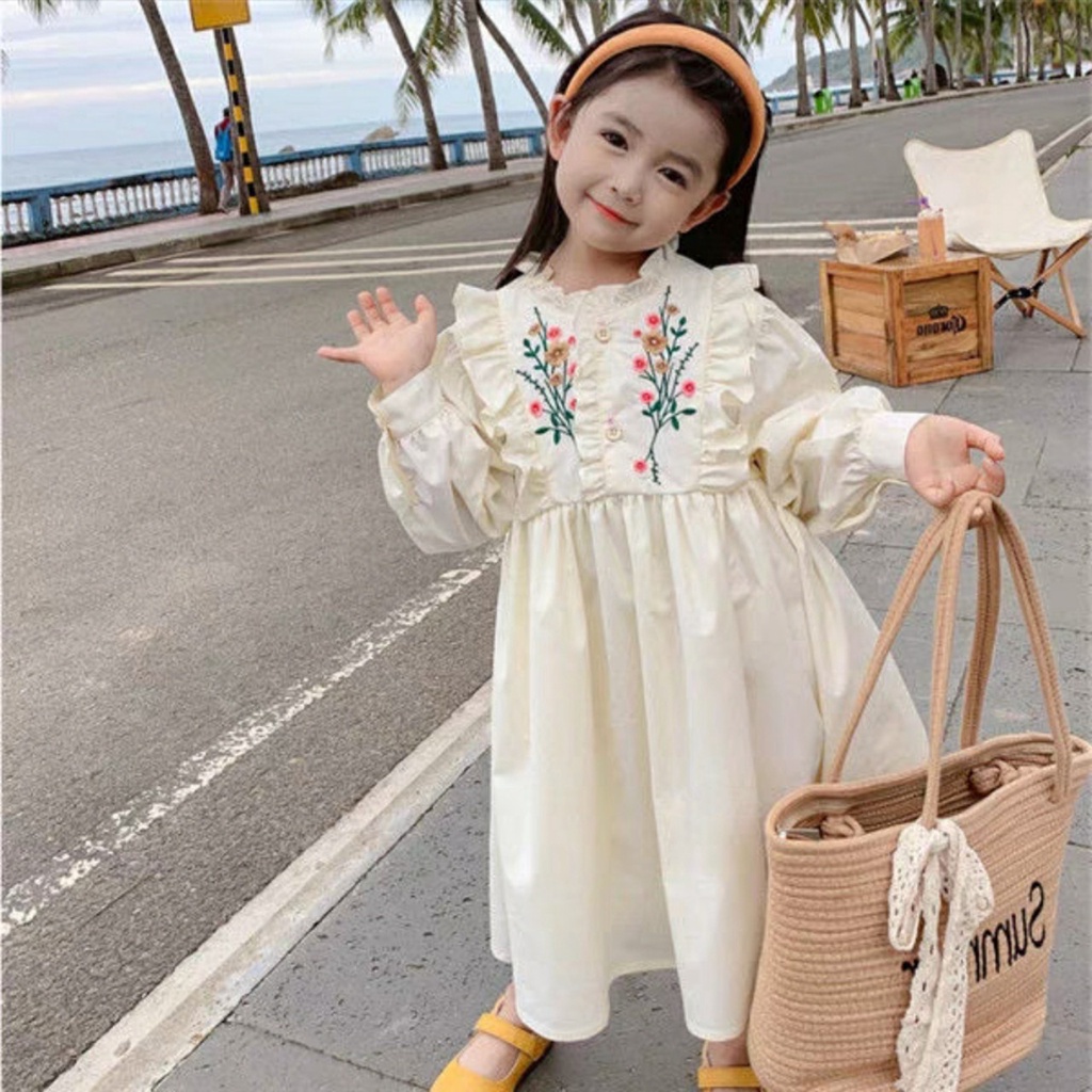 Váy bé gái thêu hoa cánh tiên nơ xếp ly 3 tầng cho bé
