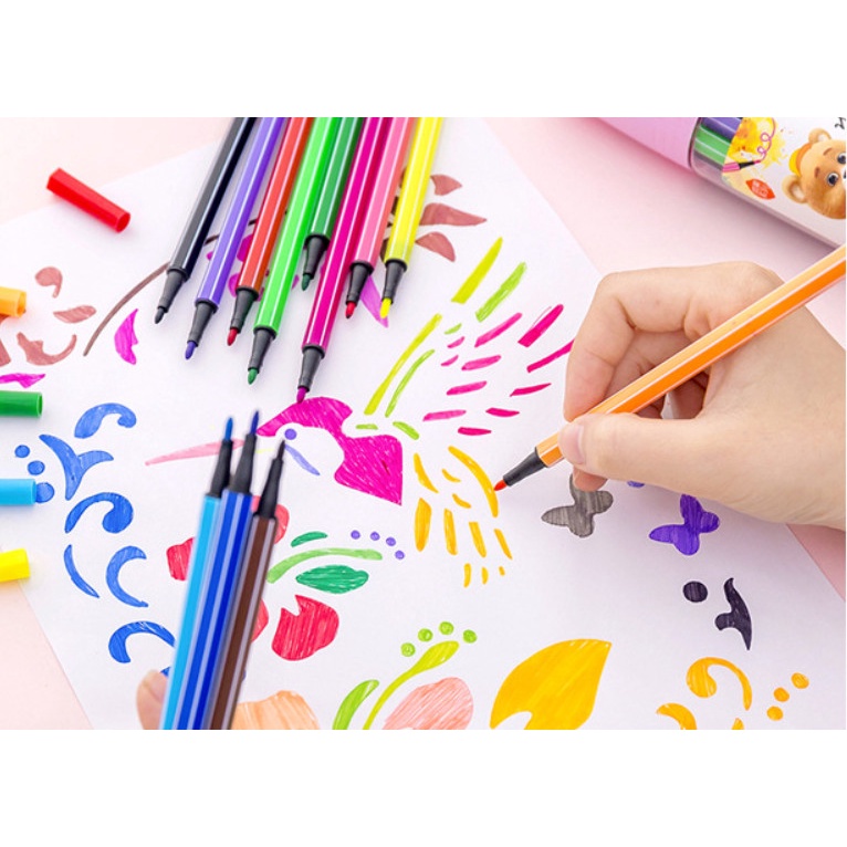 Hộp màu dạ, màu nước gồm 12 24 cây bút màu tập vẽ cho bé, màu vẽ học sinh E730