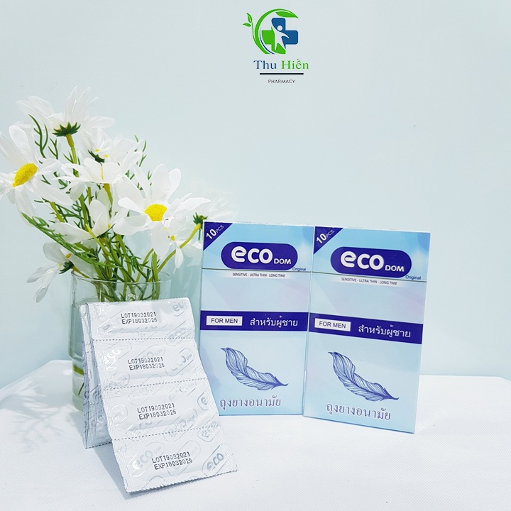 Bao cao su siêu mỏng trơn Eco thái lan nhiều gel bôi trơn kéo dài thời gian chống xuất tinh sớm ( Hộp 10 cái )