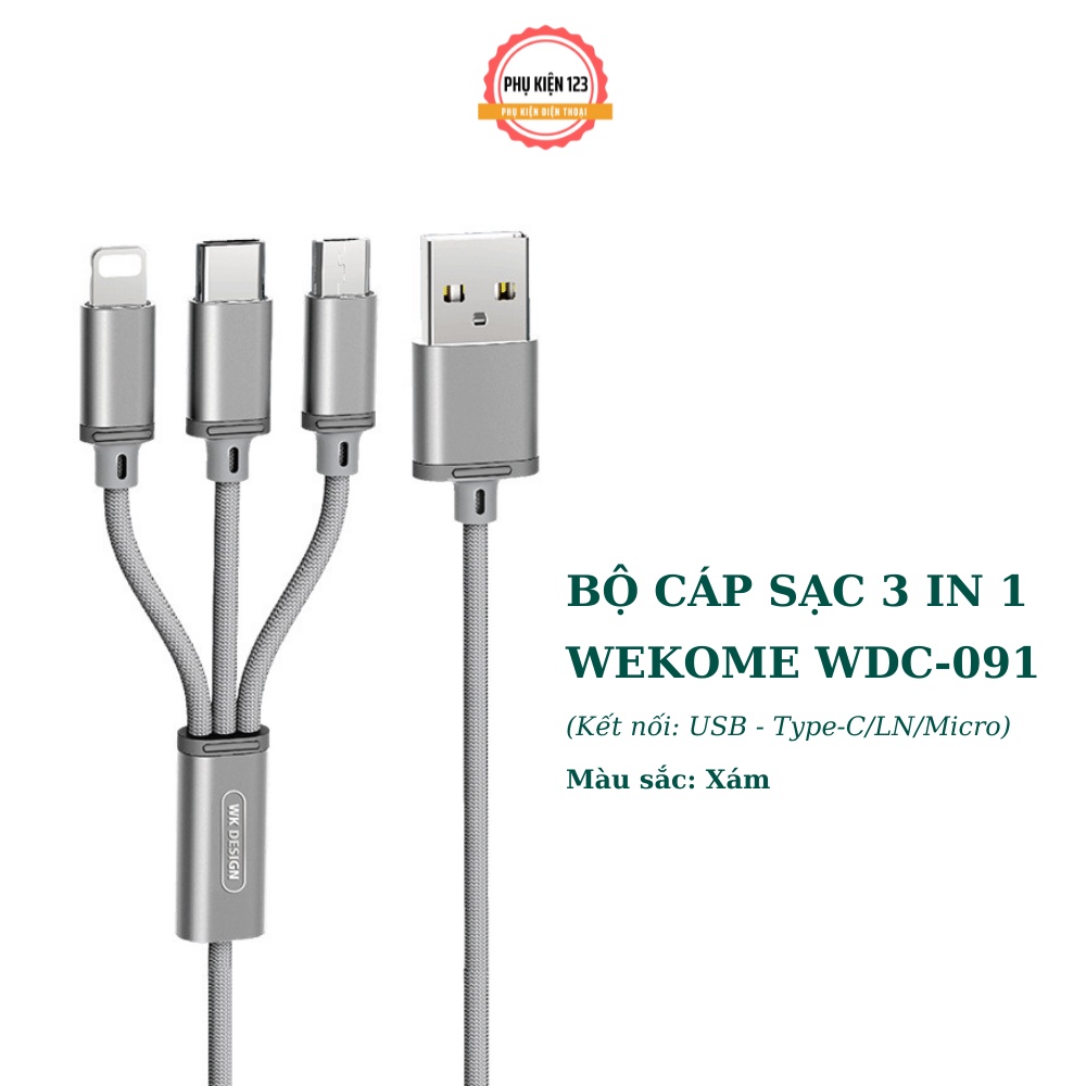 Dây cáp sạc 3in1 đa năng Wekome WDC-091 dây dù cao cấp tương thích mọi thiết bị