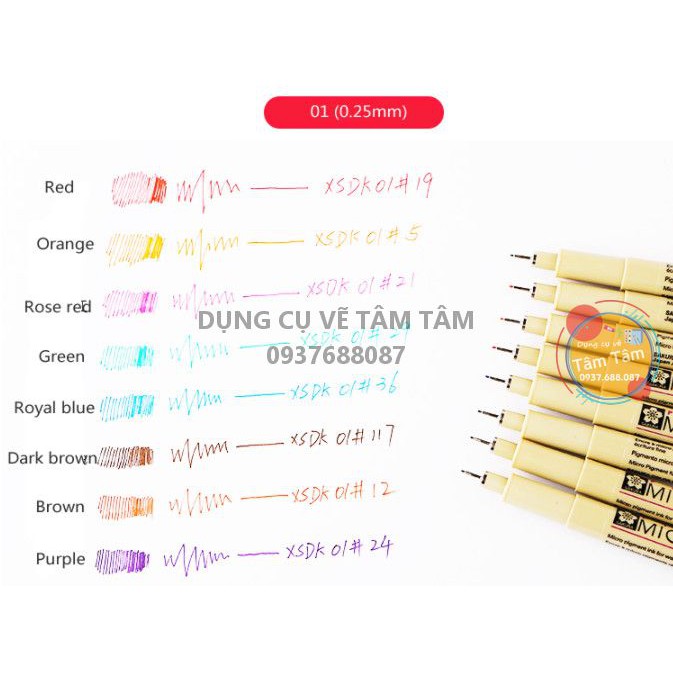 [ TÂM TÂM ]-Bút line Sakura màu size Brush, Bút line Micron màu bán lẻ (Hàng Nhật)-