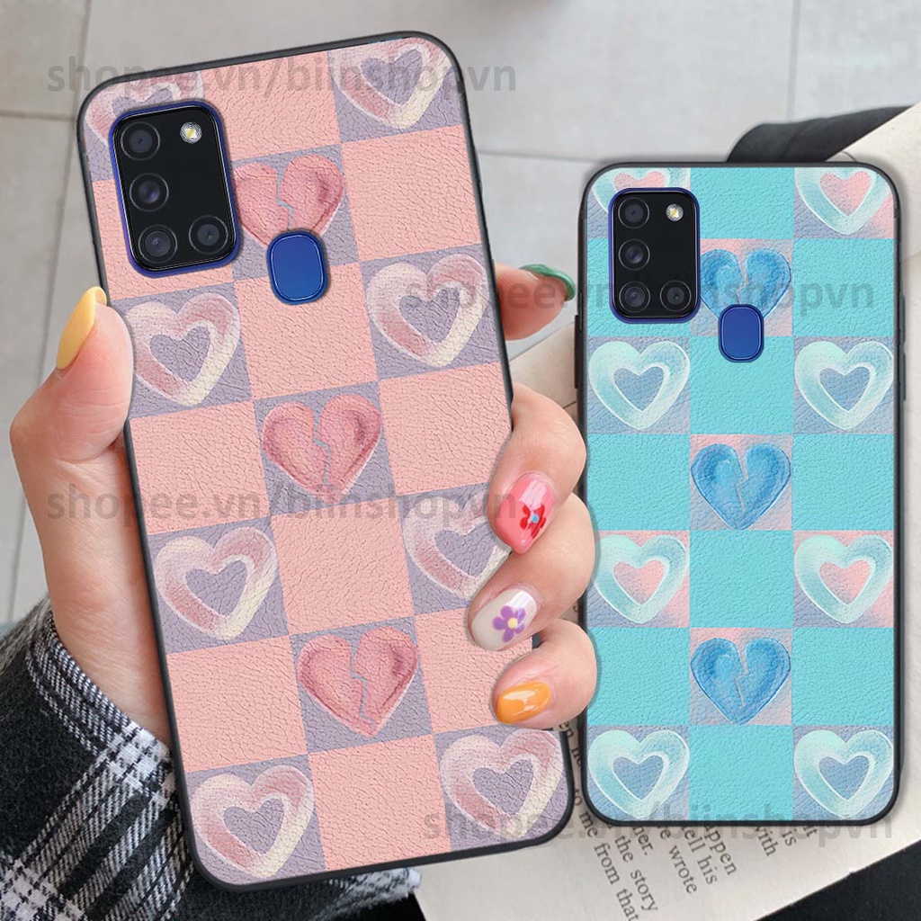 Ốp Samsung A21s caro trái tim nhiều màu sắc, đầy cá tính, khẳng định phong cách