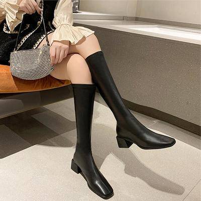 Giày Bốt Cao Gót Mũi Vuông Màu Trắng Thời Trang Xuân Thu Cá Tính Cho Nữ