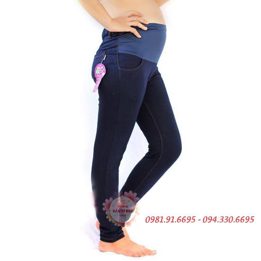 Quần bầu Giả jean có đáp bụng và chun chỉnh tiền lợi- quần legging dài
