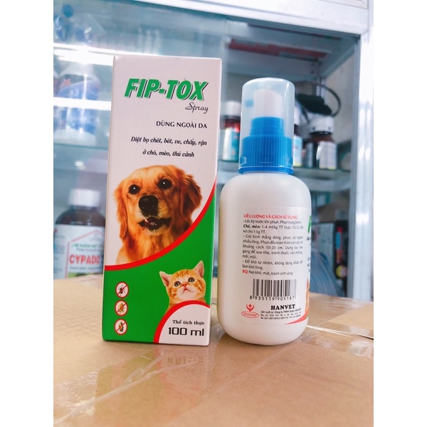 FIP - TOX Đặc trị ve, rận, bọ chó mèo - dạng xịt 100ml ,