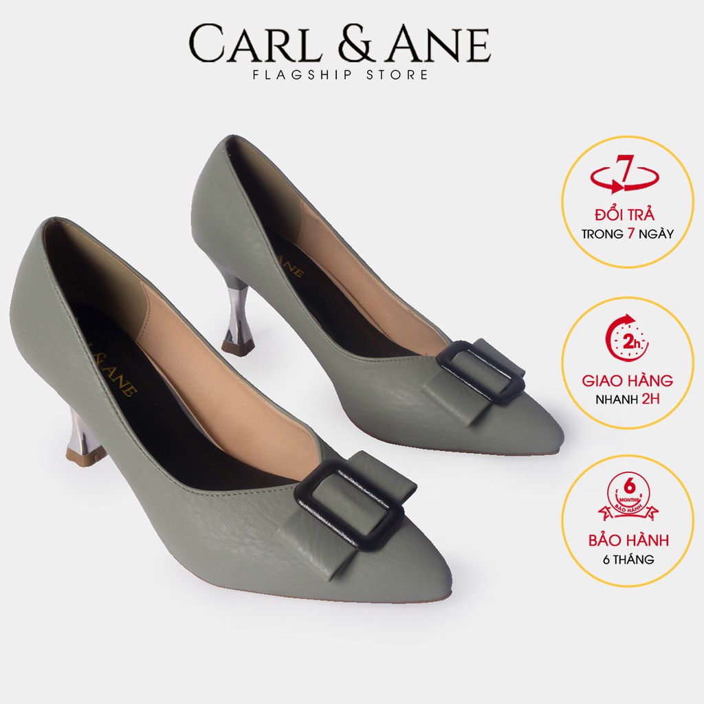 Carl & Ane - Giày cao gót mũi nhọn đính khóa vuông cao 7cm màu xanh _ CP008