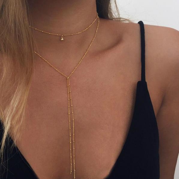 Dây Chuyền Hai Lớp Đính Hạt Đơn Giản Phong Cách Cổ Điển