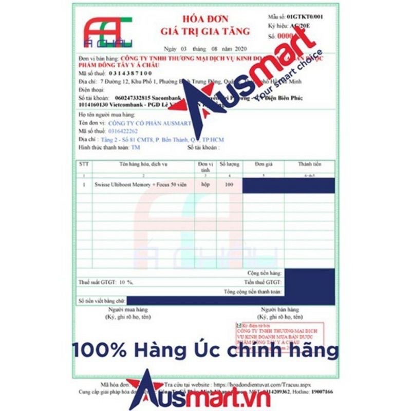 Viên Uống Bổ Não Cải Thiện Trí Nhớ Và Sự Tập Trung Memory + Focus Swisee Úc 50v