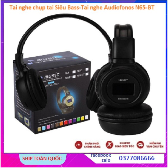 Tai nghe chụp tai Siêu Bass-Tai nghe Audiofonos N65-BT Bluetooth (Radio, Microsd, DJ,..FM) âm thanh siêu bass cực chuẩn