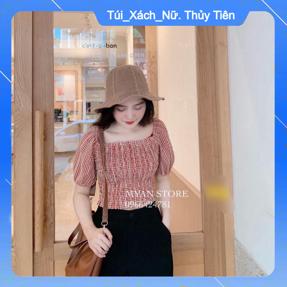 (Giá Gốc) SET ÁO KẺ ĐỎ THỔ CẨM CHUN NGỰC TAY BỒNG MIX QUẦN CULLOTES ĐEN BAY SUÔNG LỠ -👗TTshop👑