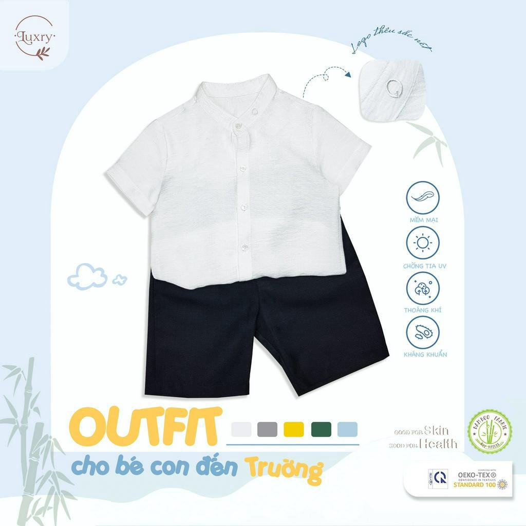 Áo sơ mi cổ tàu cho bé trai, bé gái thanh lịch từ Luxry với chất vải đũi tre