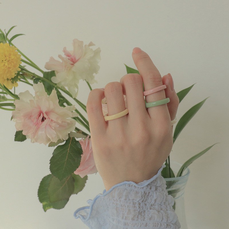 Bộ 5 nhẫn đeo ngón tay SMILEDAY màu sắc kẹo ngọt phong cách Hàn Quốc đơn giản thời trang dành cho nữ