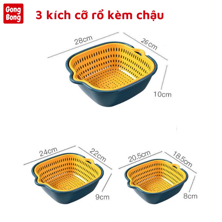 Rổ nhựa kèm chậu đựng đồ ráo nước bộ 6 chiếc xếp gọn gàng có quai treo gia dụng tiện lợi