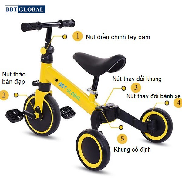 Xe chòi chân 3 in 1 cho bé BBT Global Q9, dành cho bé 2 tuổi , bảo hành 6 tháng