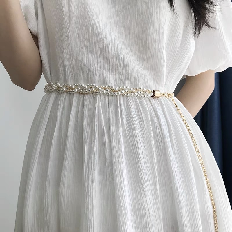 Thắt Lưng Chuỗi Ngọc Trai Hình Xoắn Ốc Sang Trọng Cho Nữ