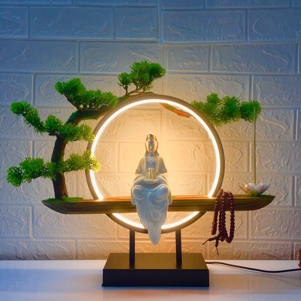 Kệ Gỗ Để Tượng Trang Trí Đèn Led Vòng Đường Kính 28-30cm, Gỗ Thông Vân Tự Nhiên