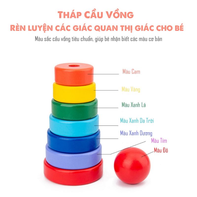 Giáo cụ Montessori Tháp chồng 3 cọc gỗ bé
