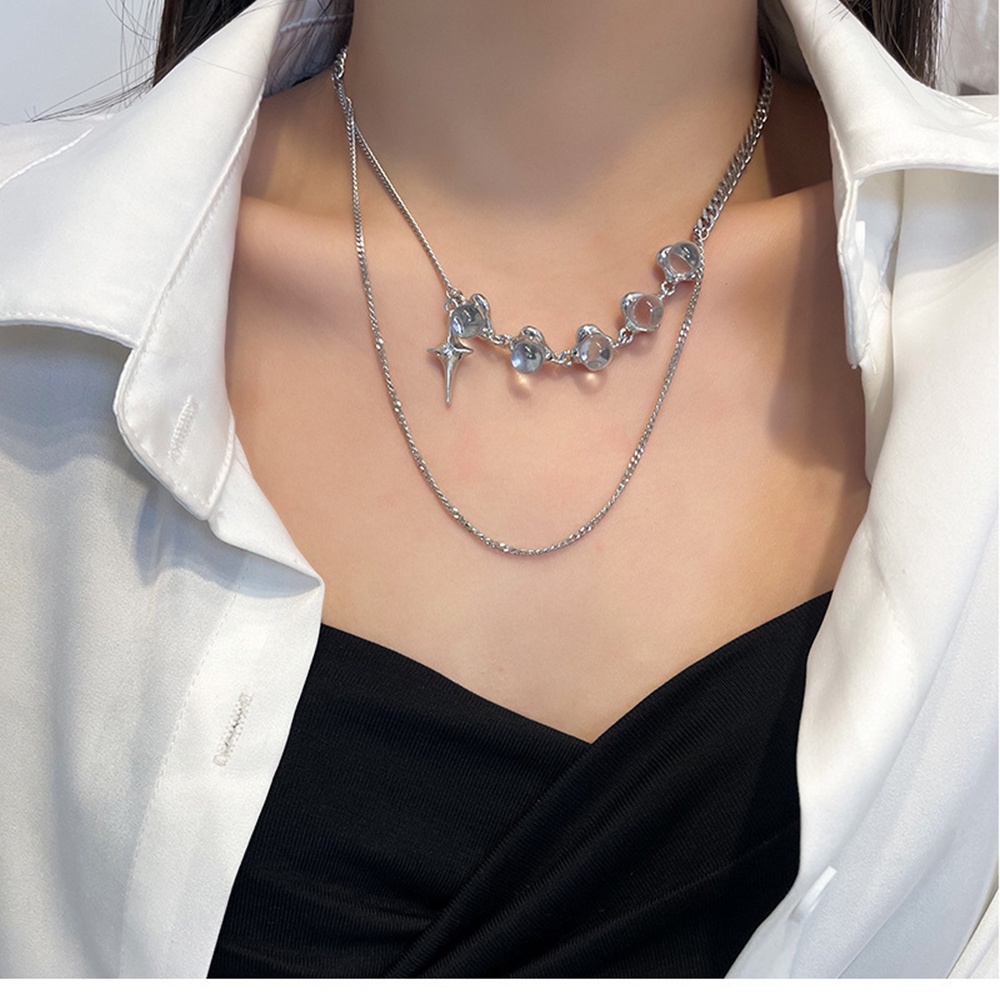 Vòng cổ Hai Lớp Đính Hạt Trong Suốt Hình Ngôi Sao Sang Trọng Cho Nữ