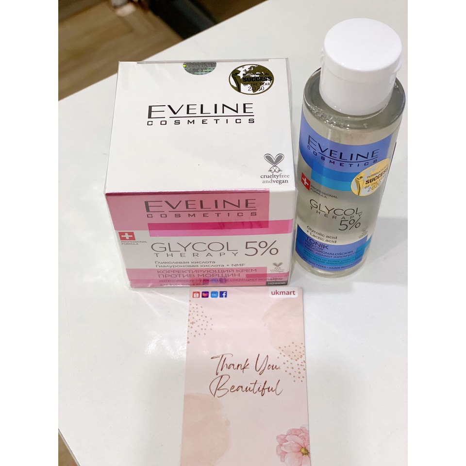 Kem Dưỡng Eveline Glycol Therapy 5% Anti Wrinkle Correcting Cream 50ml Trẻ Hoá Phục Hồi Da Với 5% Glycolic Acid