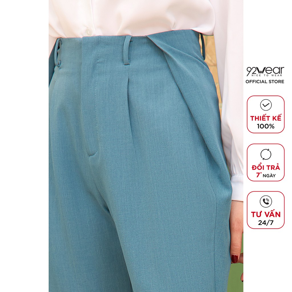 Quần tây âu nữ 92WEAR lưng cao cạp rời xếp ly, công sở thanh lịch QAA1582