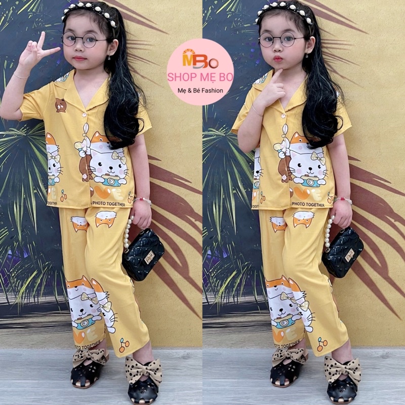 Bộ Pijama Bé Gái dài tay Sọc Caro chấm bi